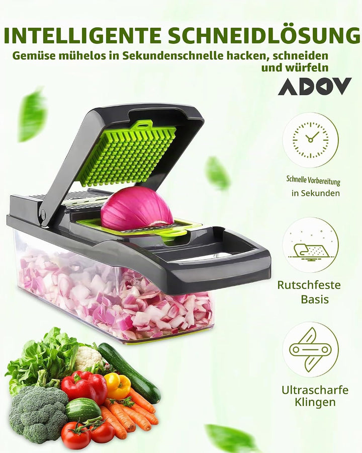 ADOV Mandoline Gemüseschneider, 12 in 1 Multifunktionaler Gemüsehobel mit Handschutz, Einstellbare E