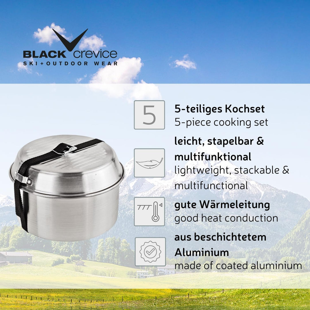 Black Crevice Camping-Kochset I Camping-Kochgeschirr aus Aluminium I Outdoor-Kochgeschirr-Set I 3 Ca