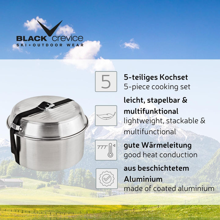Black Crevice Camping-Kochset I Camping-Kochgeschirr aus Aluminium I Outdoor-Kochgeschirr-Set I 3 Ca