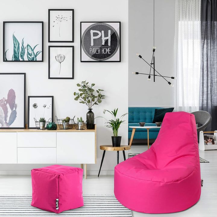 PATCH HOME Patchhome Gamer Sessel inkl. Würfel Bean Bag Set Ø75cm, 80cm Höhe, 30cm Sitzhöhe + 35x35c