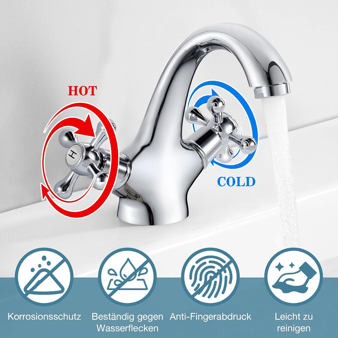 Wasserhahn Bad Mischbatterie, Bad Armaturen Chrom Waschtischarmatur aus Messing, Waschbeckenarmatur
