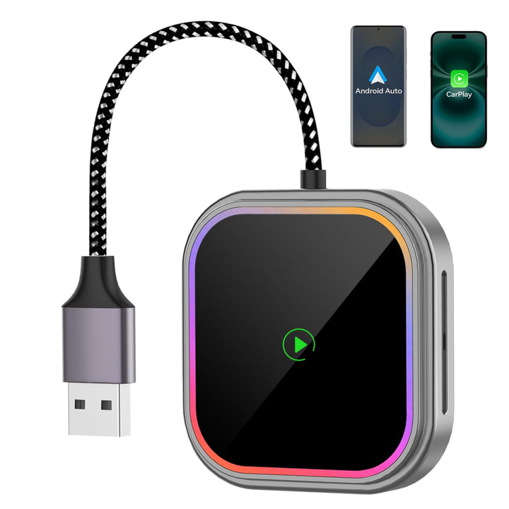 Wireless Carplay Adapter, 2 in 1 Carplay Wireless Adapter mit RGB Beleuchtung, Upgrade auf kabellose