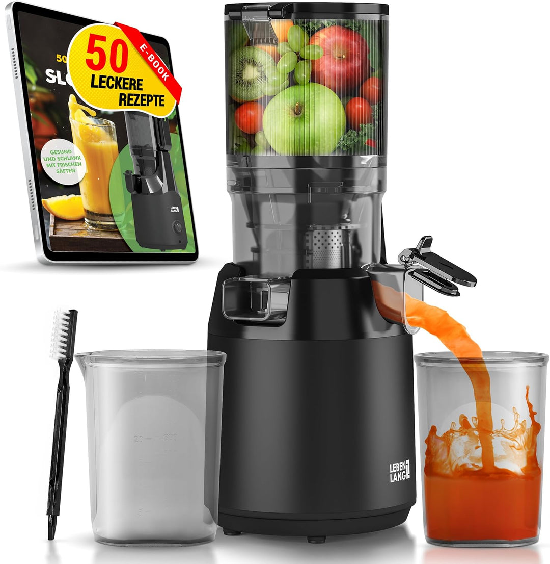 LEBENLANG Entsafter Slow Juicer - Inkl. Rezeptbuch & Grosse 130mm Öffnung I Perfekt für Obst ganze F