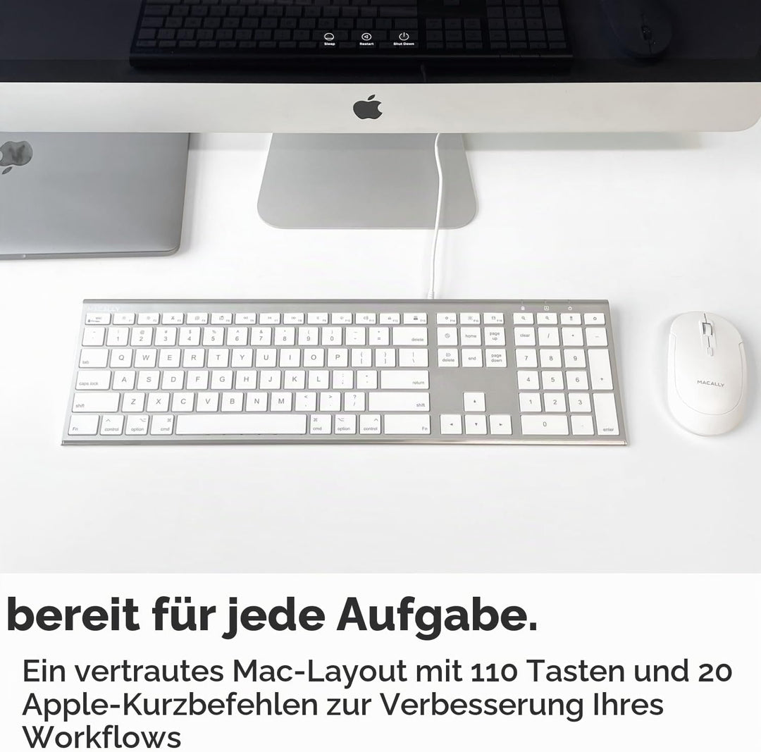 Macally Ultradünne USB-Tastatur mit Kabel, kompatibel mit Apple-Tastatur oder Windows – Tastatur in