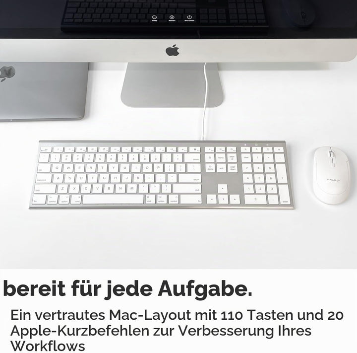 Macally Ultradünne USB-Tastatur mit Kabel, kompatibel mit Apple-Tastatur oder Windows – Tastatur in