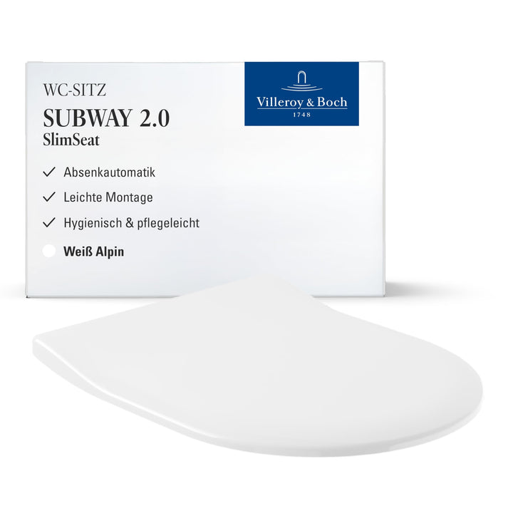 Villeroy & Boch WC-Sitz Subway 2.0 SlimSeat - Toilettendeckel Weiss glänzend mit Absenkautomatik - A