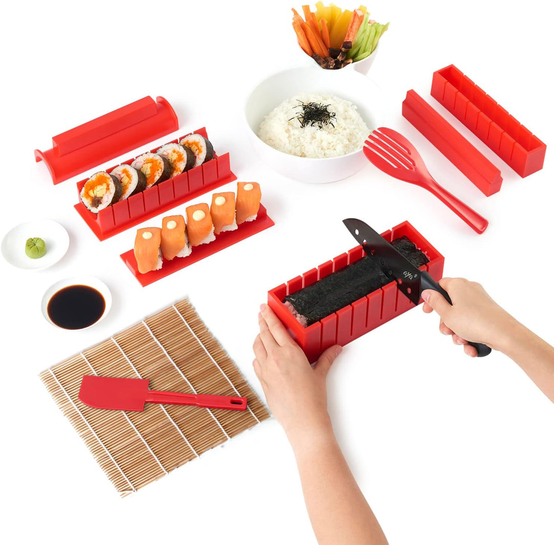 AYA Sushi Maker Kit Sushi Maker Rot Komplett mit Sushi Messer und Exklusiv Video Tutorials 11 Stück