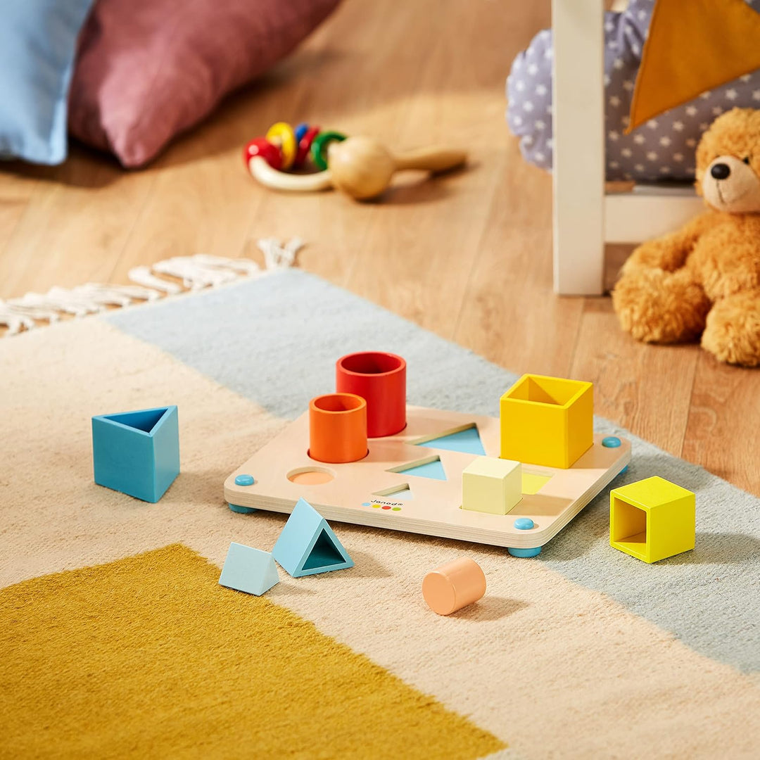 Janod - Grundlagen - Die Rauminhalte - Lernspiel aus Holz Babys und Kleinkinder 3-En-1 - Formen und