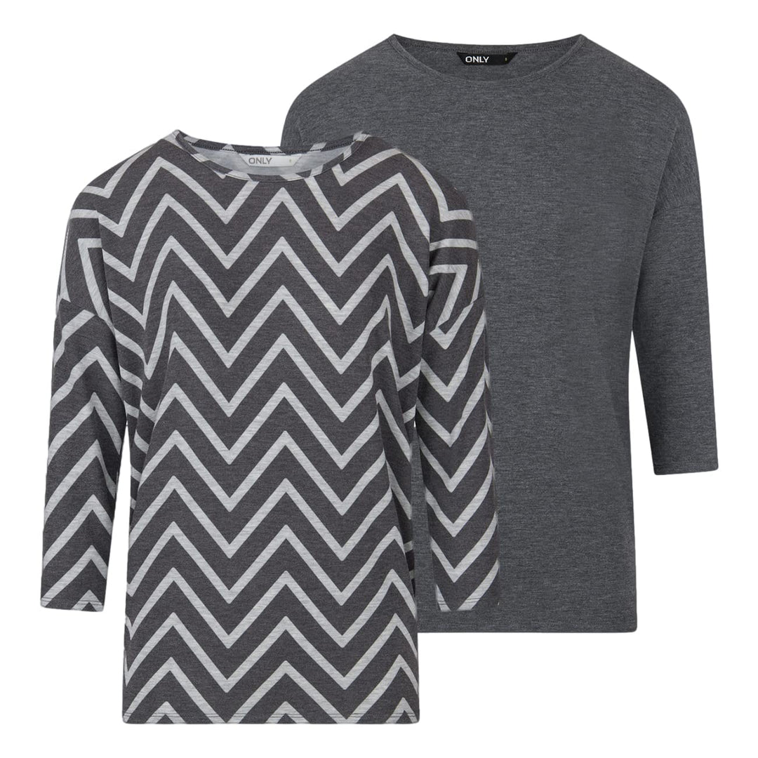 ONLY Damen Top ONLGLAMOUR 2er Pack 3/4 Ärmel Basic Shirt Rundhals Loose Fit Langarmshirt Oberteil Mu