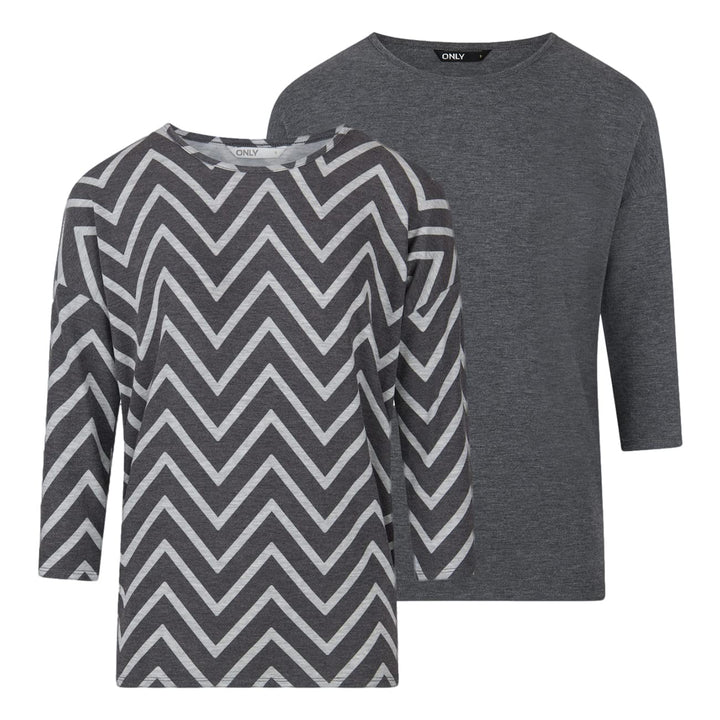 ONLY Damen Top ONLGLAMOUR 2er Pack 3/4 Ärmel Basic Shirt Rundhals Loose Fit Langarmshirt Oberteil Mu