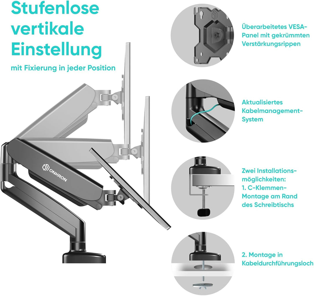ONKRON Gaming Monitor Halterung Tisch für Monitor und TV 13" - 32" bis zu 8 kg - PC Monitor Arm 1 Mo
