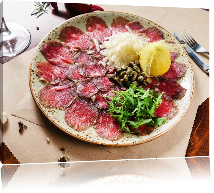 appetitliches Carpaccio, Format: 100x70 auf Leinwand, XXL riesige Bilder fertig gerahmt mit Keilrahm