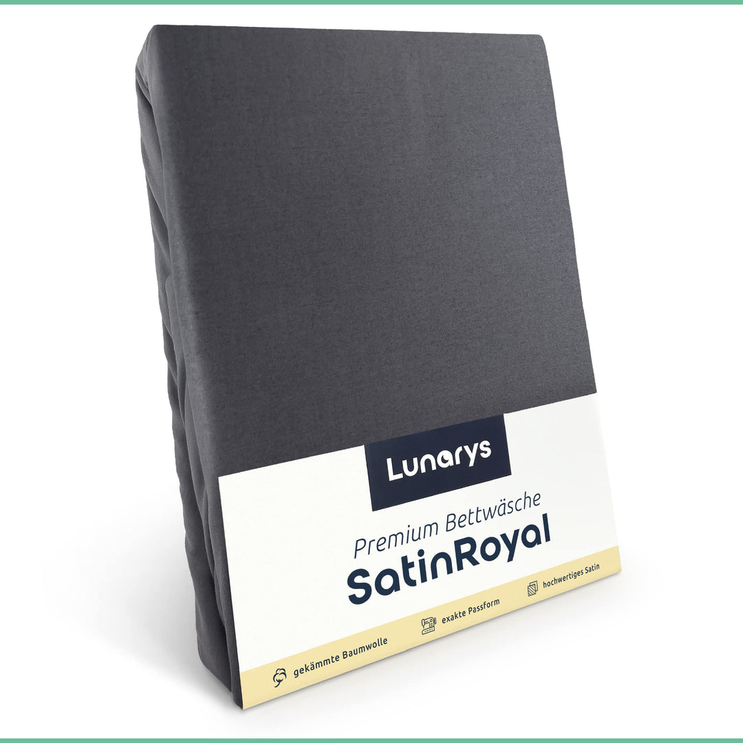 Lunarys SatinRoyal Bettwäsche Set - Uni Anthrazit - 220x240 cm mit 2 x 80x80 cm Kissenbezug - Premiu