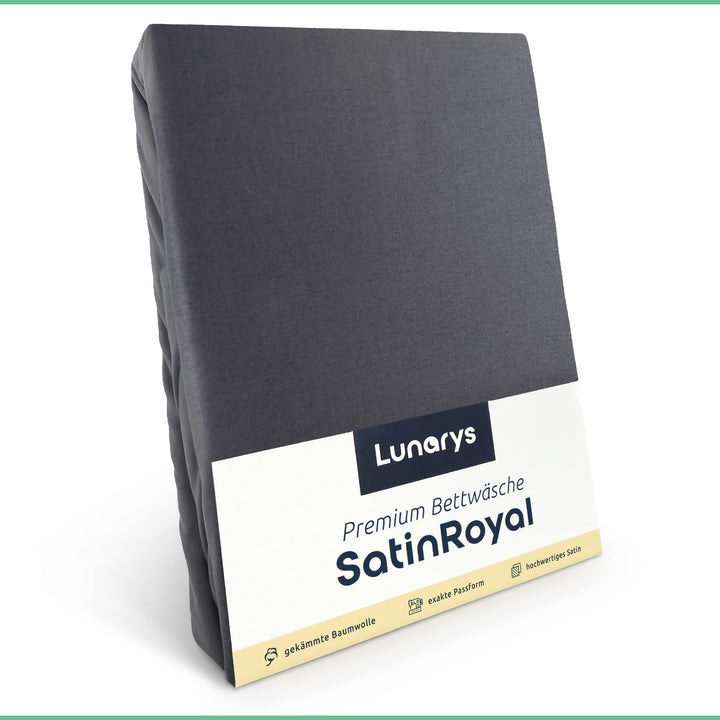 Lunarys SatinRoyal Bettwäsche Set - Uni Anthrazit - 220x240 cm mit 2 x 80x80 cm Kissenbezug - Premiu