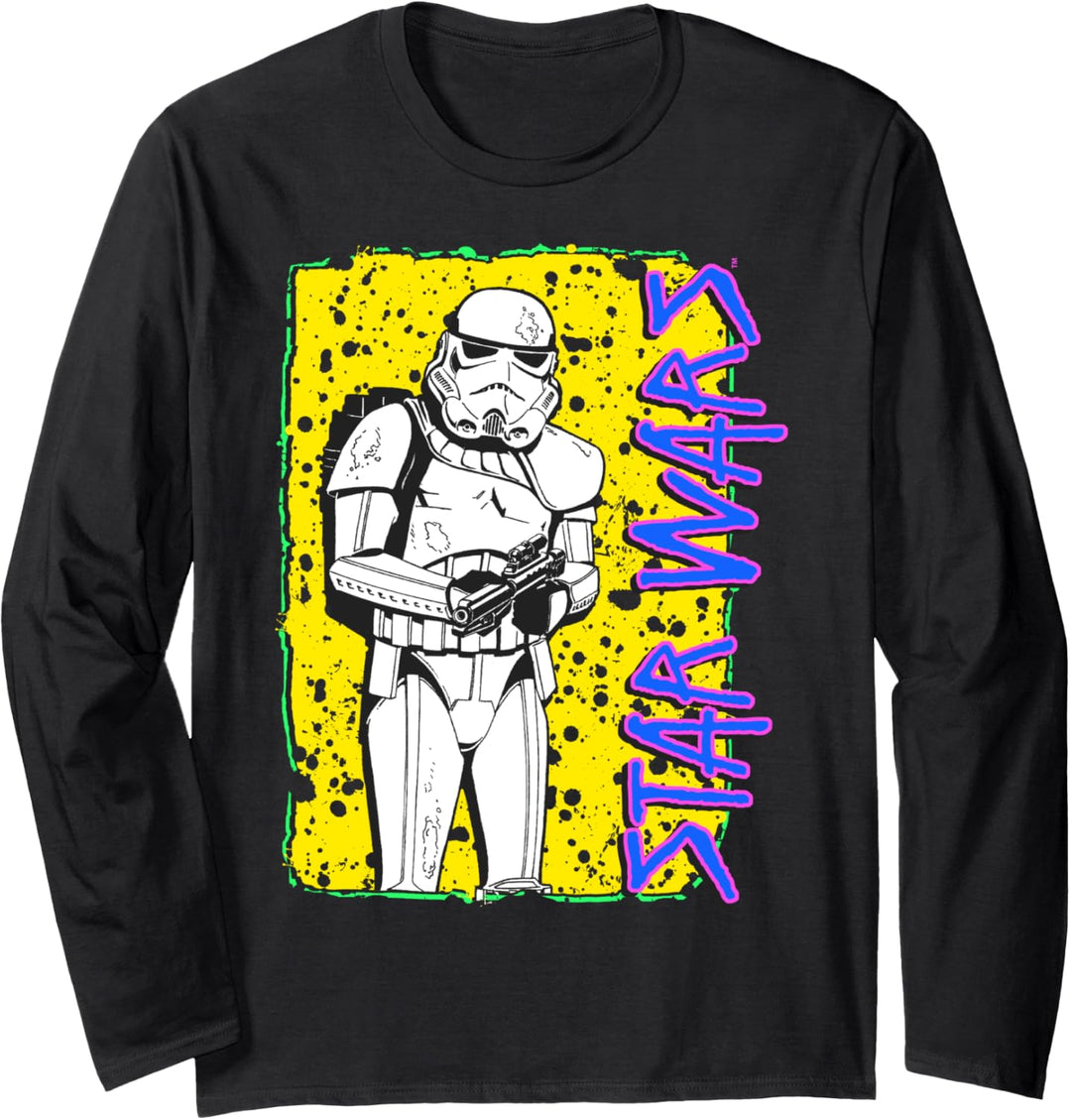 Star Wars Trooper Splatter Paint Neon Text Poster Langarmshirt