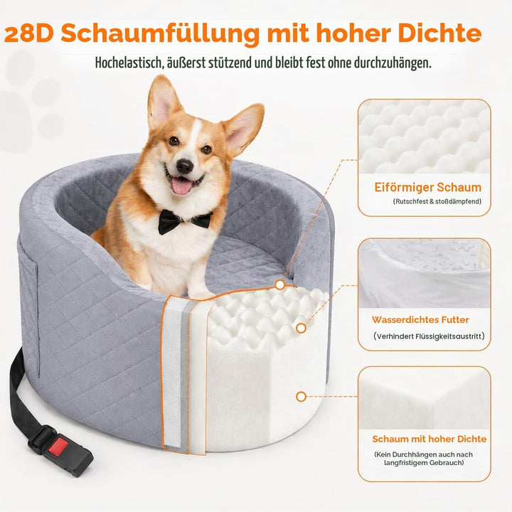 Hundeautositz für kleine Hunde – Schwarzer Booster Autositz mit 28D Memory Foam, Rutschfester Wasser