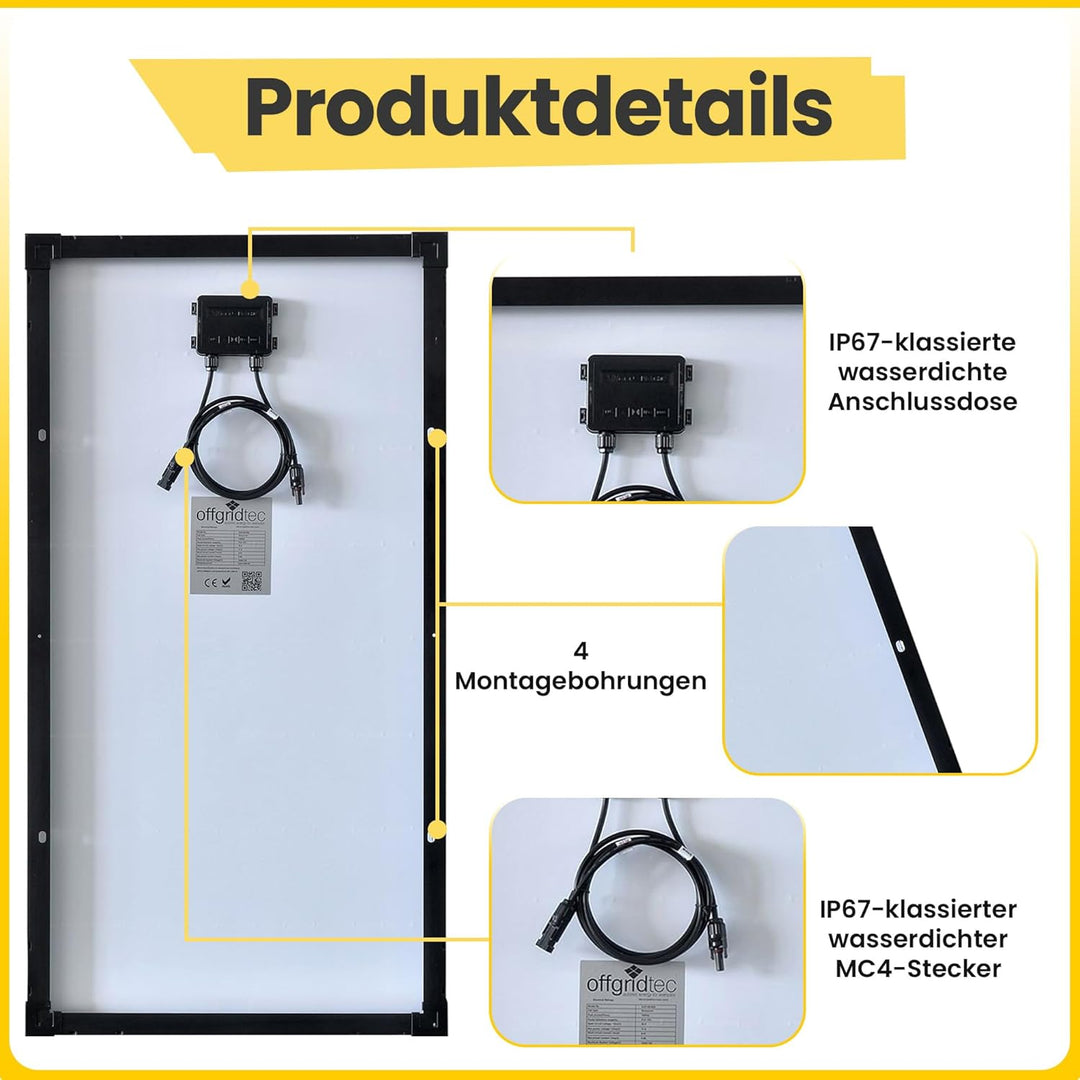 Offgridtec© 120W 12V Hochleistungs-Solarmodul (Back-Contact, Black-Frame) 110 Watt, 110 Watt