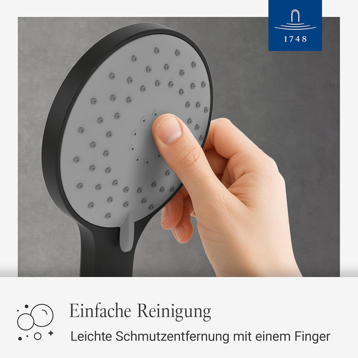 Villeroy & Boch Universal Showers Duschkopf, Handbrause mit 3 Strahlarten & EasyClean, Wassersparend