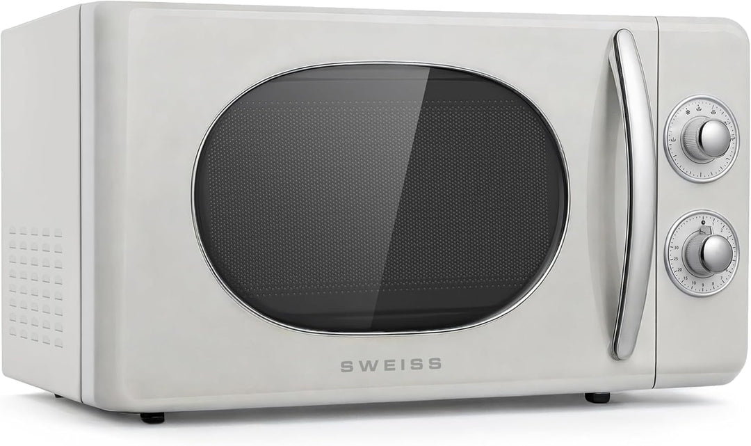 SWEISS Vintage-Mikrowelle MOVI8, 20L Beige, 700W, 6 Kochstufen, Auftaufunktion, Drehteller 24,5 cm,