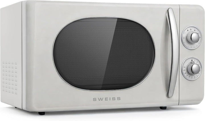 SWEISS Vintage-Mikrowelle MOVI8, 20L Beige, 700W, 6 Kochstufen, Auftaufunktion, Drehteller 24,5 cm,