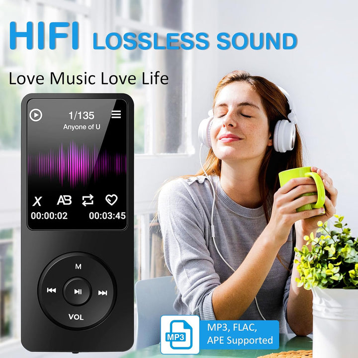 MP3 Player mit Bluetooth 5.2, MP3-MP4-Player Sport Musik-Player mit 32 GB Speicherkarte, 1.8 Zoll TF