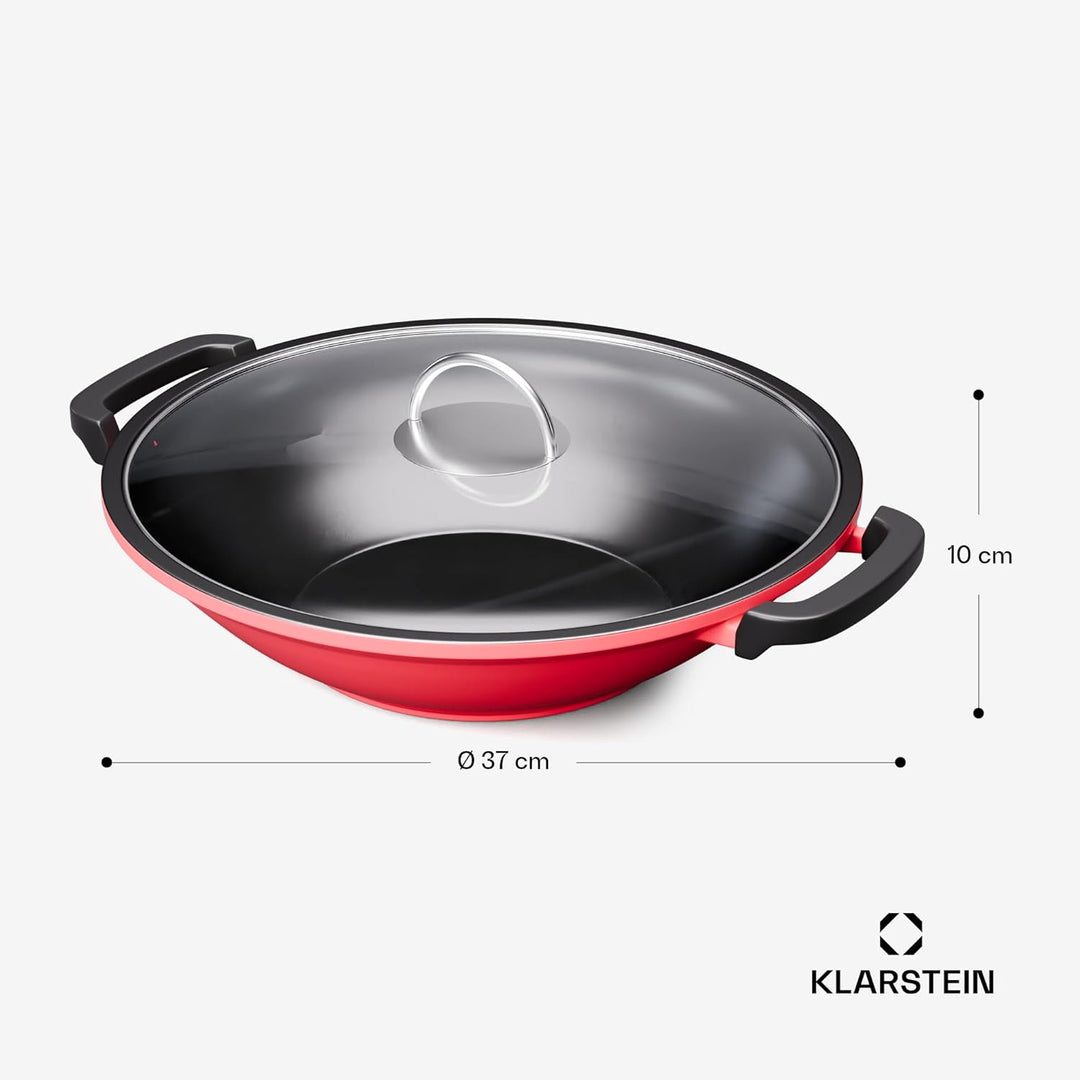 ToCis Big BBQ Wok-Pfanne aus Gusseisen, Emaillierte Pfanne & Wok, Grosse & Tiefe Beschichtete Pfanne