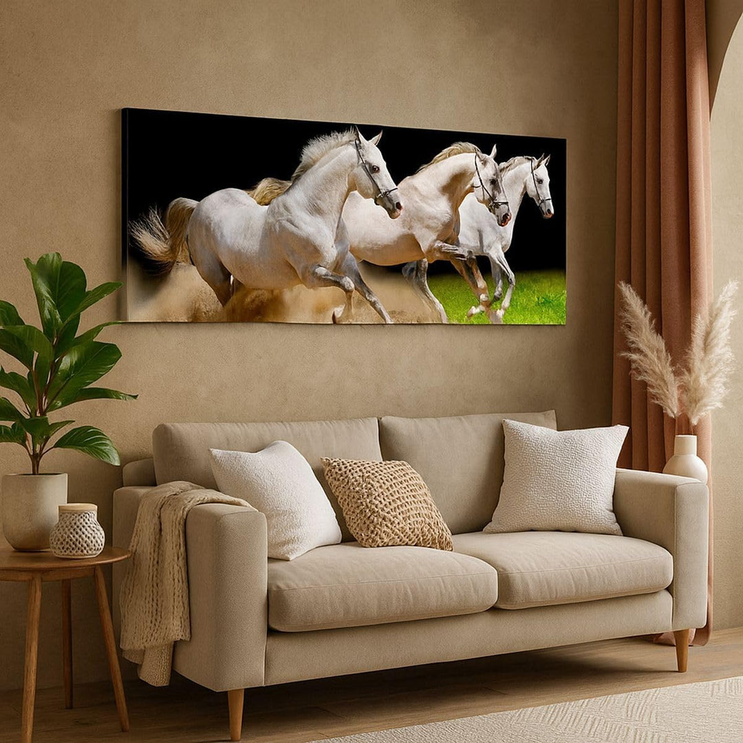 Wandbilder Dekoration Wohnzimmer Pferde Sand Gras Panorama Bilder auf Leinwand 120x50cm Leinwandbild