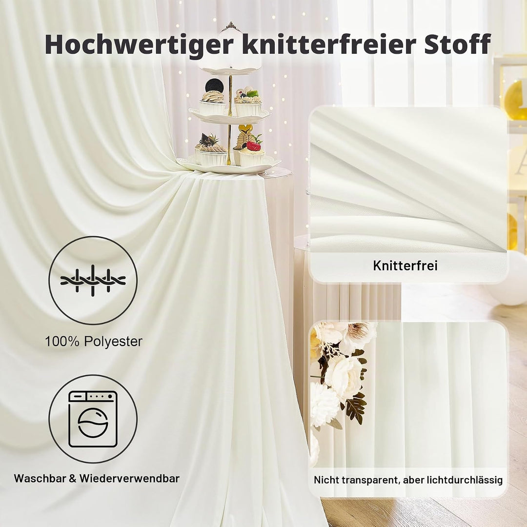 HBBMAGIC 4 Stücke 1,5×3cm Elfenbein Hintergrund Vorhänge für Hochzeit Party 100% Polyester Falten fr