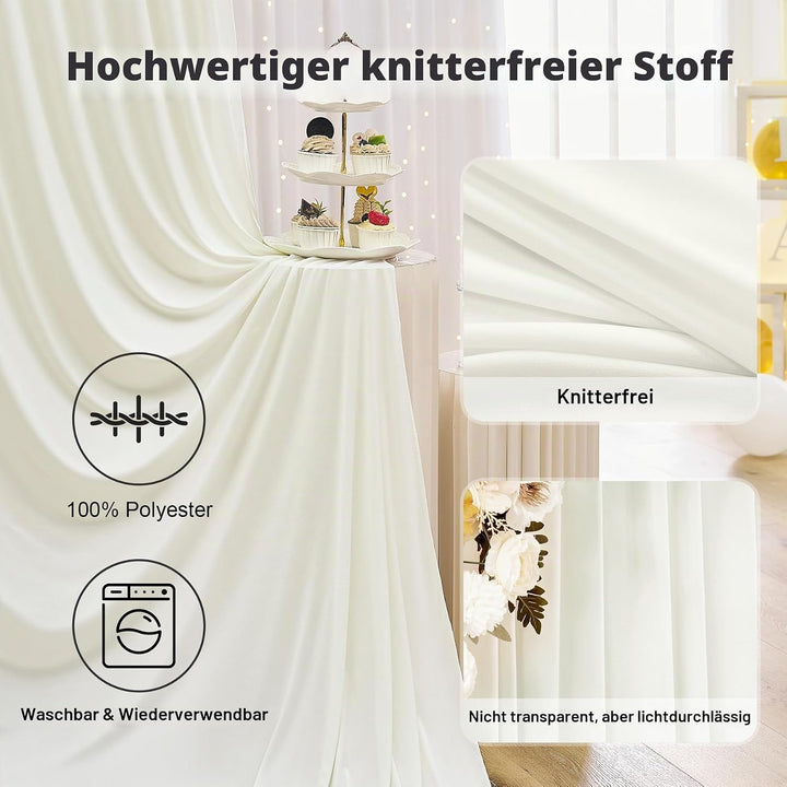 HBBMAGIC 4 Stücke 1,5×3cm Elfenbein Hintergrund Vorhänge für Hochzeit Party 100% Polyester Falten fr