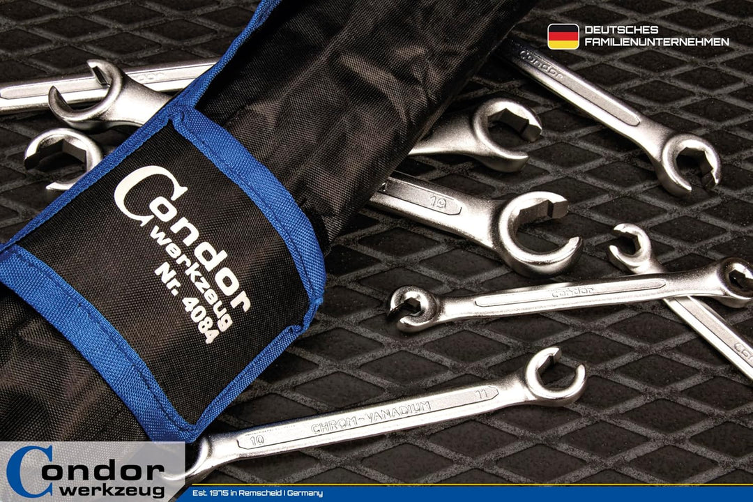 CONDOR Werkzeug 4084 | Offener Ringschlüssel-Satz | Leitungsschlüssel-Satz | 7-tlg. | SW 6x7-18x19 m