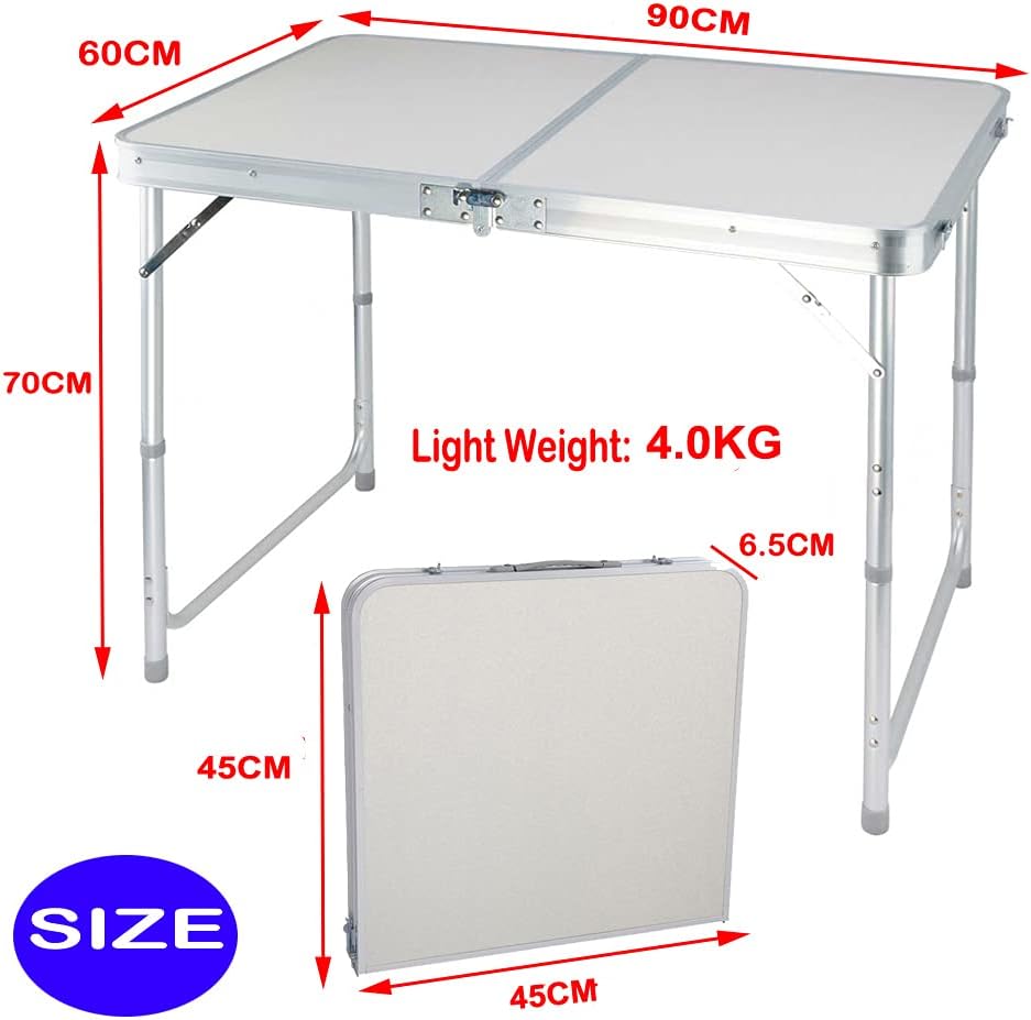 Klapptisch, 90 cm, tragbar, zusammenklappbar, mit Tragegriff, Höhe verstellbar, 120 cm, quadratisch,