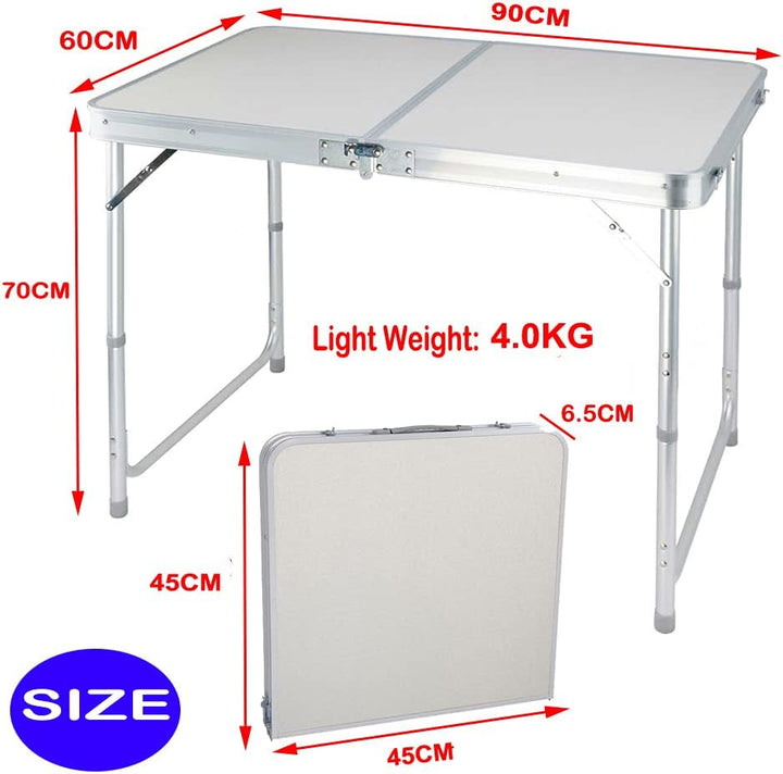 Klapptisch, 90 cm, tragbar, zusammenklappbar, mit Tragegriff, Höhe verstellbar, 120 cm, quadratisch,