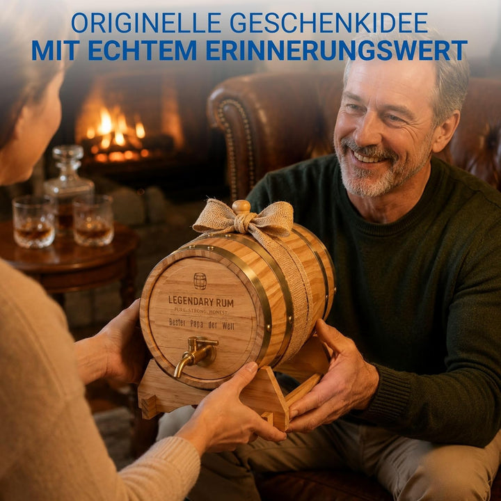 Personalisiertes Holzfass 1 l - kleines Weinfass mit Zapfhahn, Beutel und Bock - dekoratives Fass fü