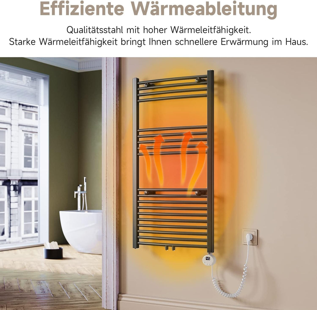 Badheizkörper Elektrisch Anthrazit 1150x600 mm Gebogen Handtuchwärmer Handtuchheizkörper Elektrisch