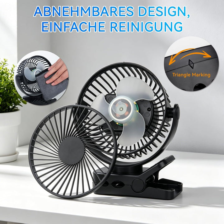 Camping Ventilator, 12000 MAh Mini USB Ventilator, 360° Drehung Tischventilator, 3 Geschwindigkeiten