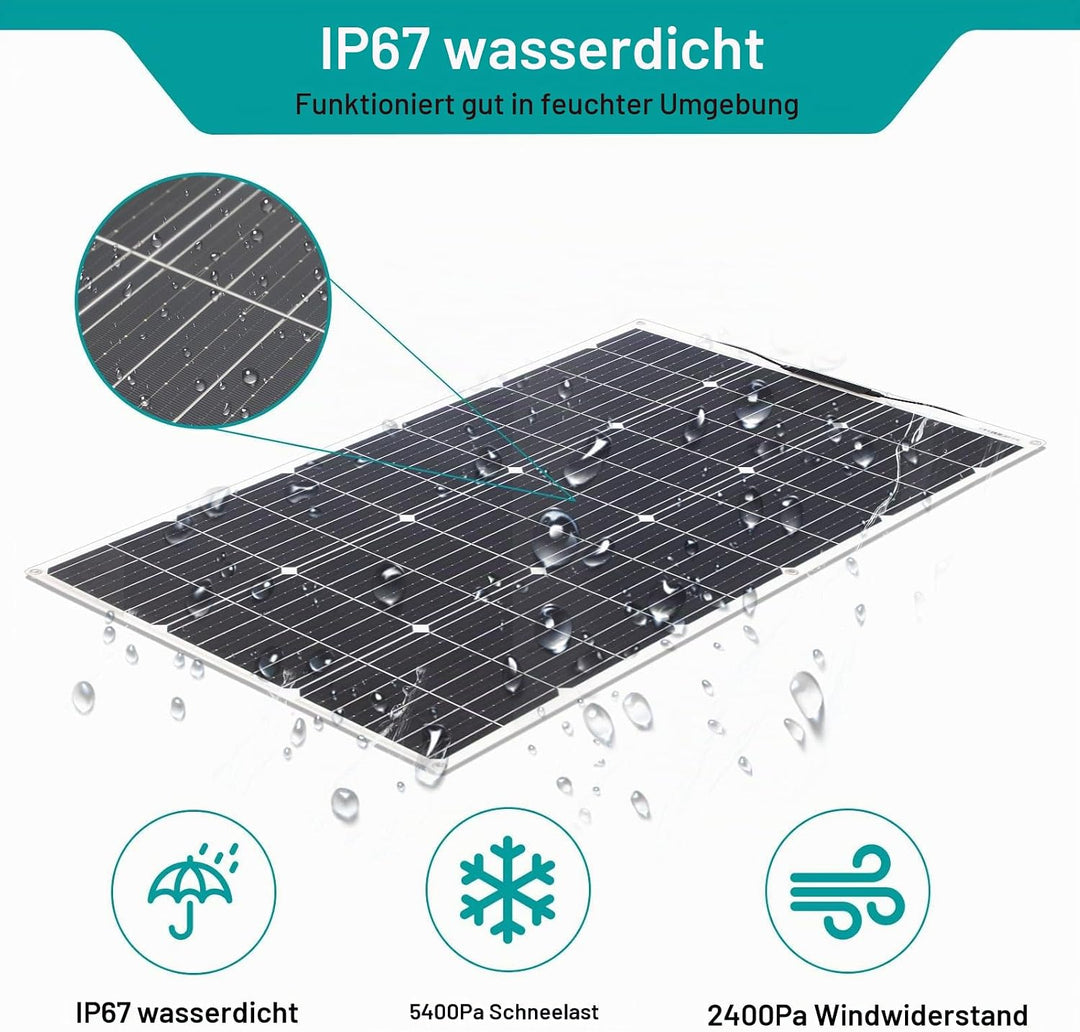 Monokristallines Solarpanel Kit System 100W Flexibles Solarmodul 10A 12V/24V Solarladeregler Marine
