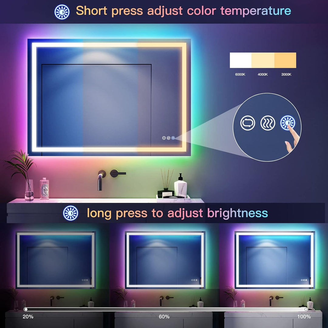 Dripex Badspiegel mit Beleuchtung Led Spiegel mit RGB LED Streifen, Farbwechsel, Touch-Schalter, Dim