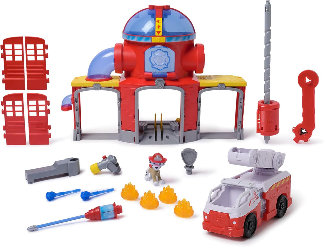 PAW PATROL – Fire Rescue Feuerwehr-Station mit Licht- und Soundeffekten, Wasserkanone, Rutschstange