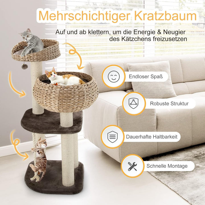 COSTWAY 104cm Kratzbaum, Katzenbaum klein, Katzenkratzbaum mit Sitzstange, Korb, Sisalpfählen, Sisal