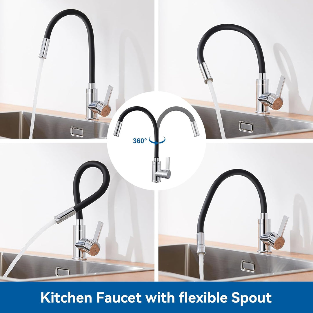 Auralum Silikon Wasserhahn Küche mit Weichschlauch, Küchenarmatur Schwarz mit 2 Strahlarten, Hochdru