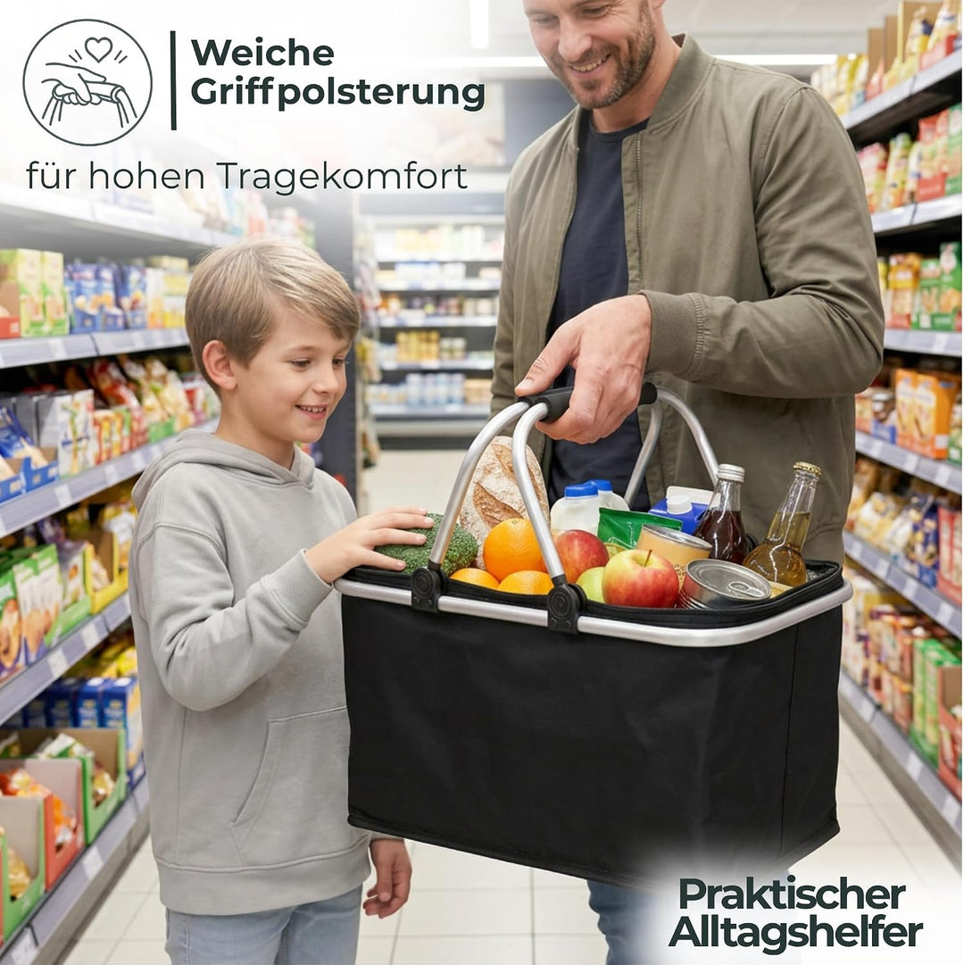 Novaliv 4X Einkaufskorb faltbar mit Kühlfunktion 30 Liter SCHWARZ Isolierkorb mit gepolsterten Trage