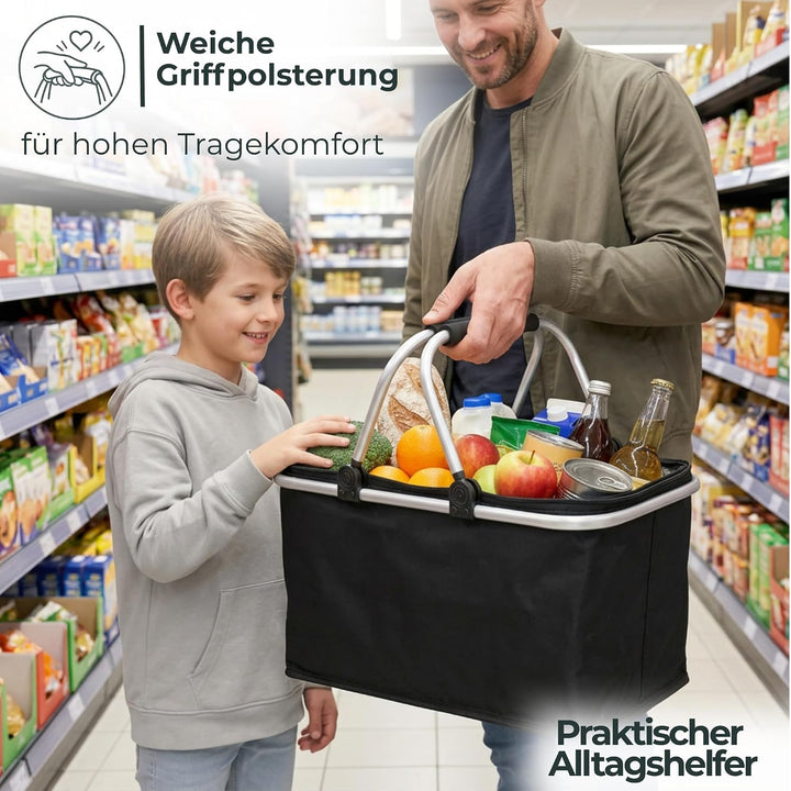 Novaliv 4X Einkaufskorb faltbar mit Kühlfunktion 30 Liter SCHWARZ Isolierkorb mit gepolsterten Trage