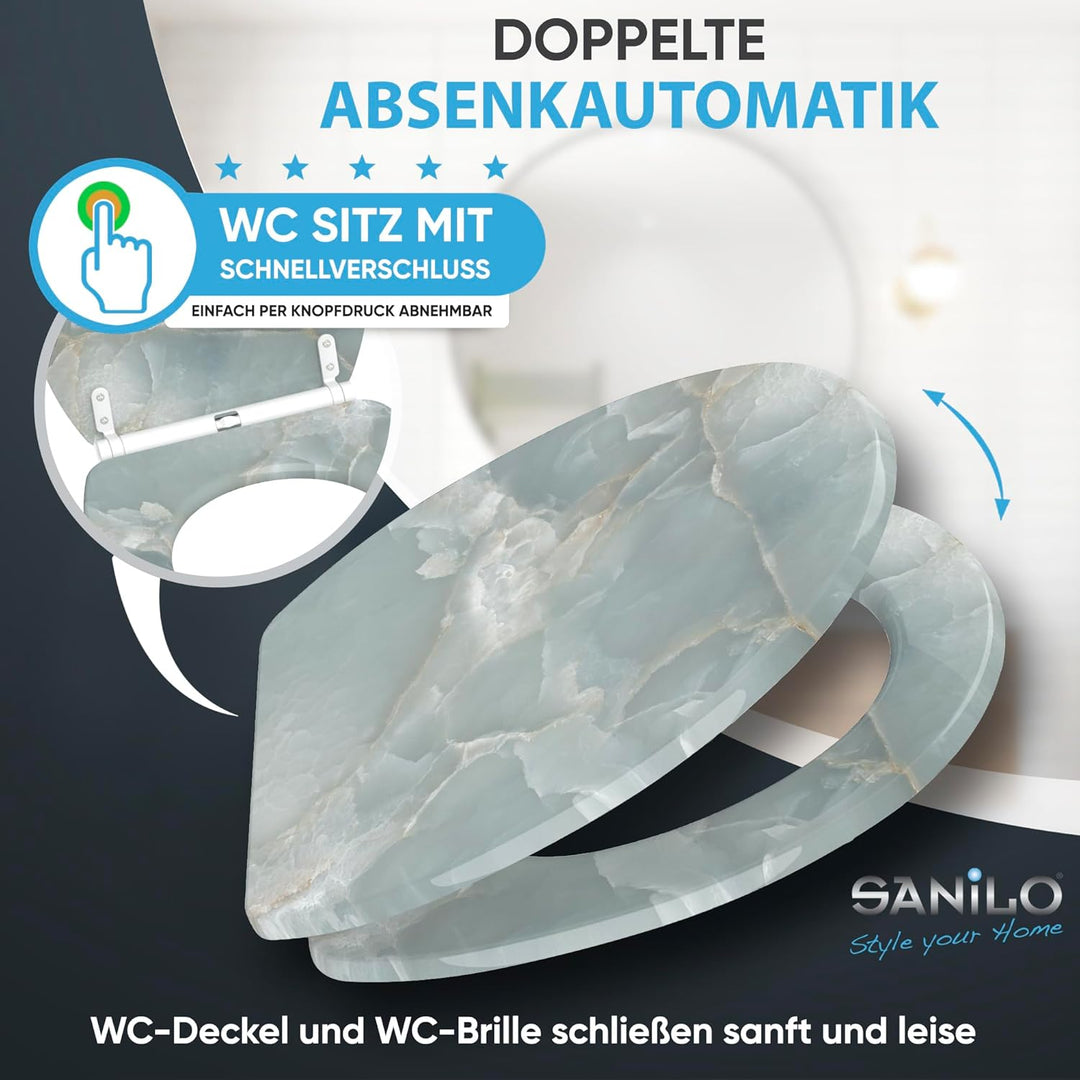 Sanilo WC Sitz mit Absenkautomatik & Schnellverschluss, Toilettendeckel per Knopfdruck abnehmbar, ei