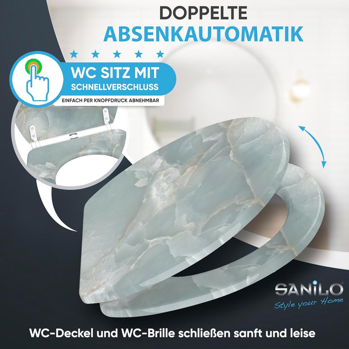 Sanilo WC Sitz mit Absenkautomatik & Schnellverschluss, Toilettendeckel per Knopfdruck abnehmbar, ei