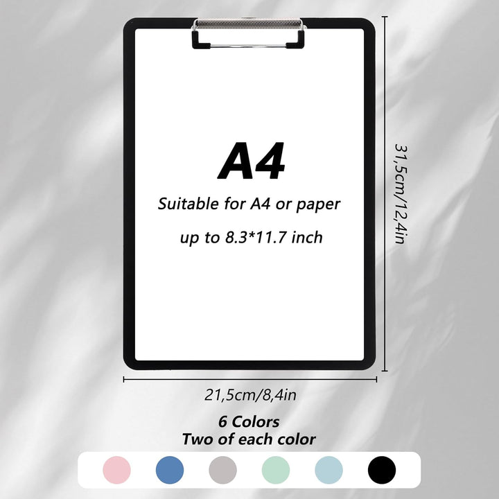 12er Set Klemmbrett A4 Bunt, Stabile Schreibplatte aus Kunststoff, Robustes Clipboard A4 für Büro, S