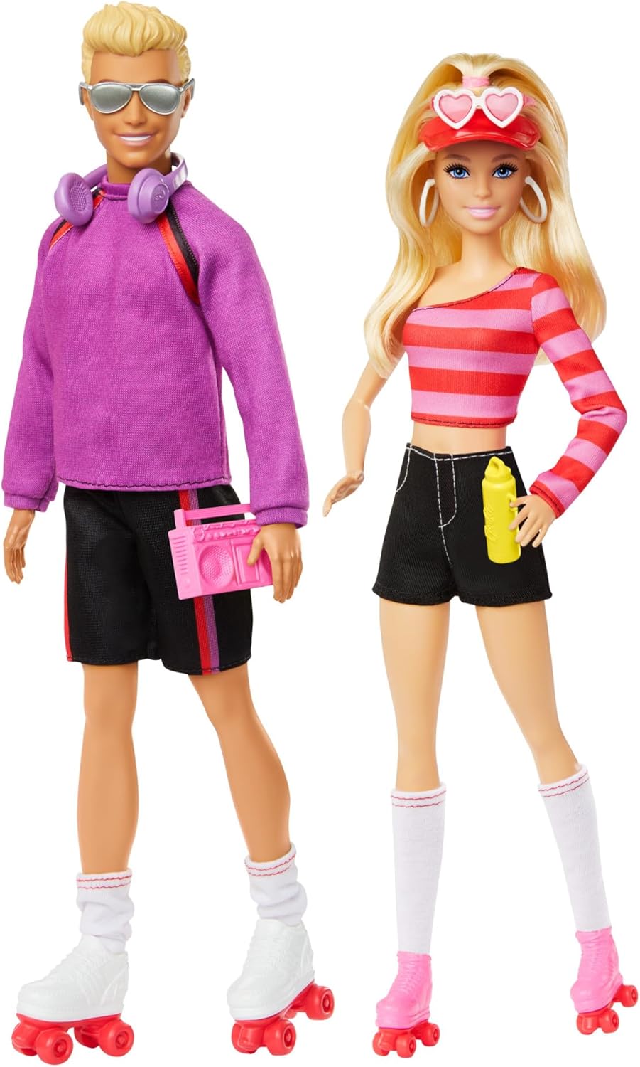 Barbie Fashionistas-Set mit 2 Modepuppen und 6 Zubehörteilen, Barbie und Ken Rollschuh-Modepuppen, S