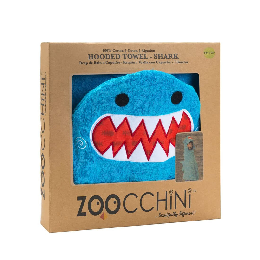 Zoocchini 100 Percent Cotton Kids Hooded Towel, Sherman the Shark Blau, Blau