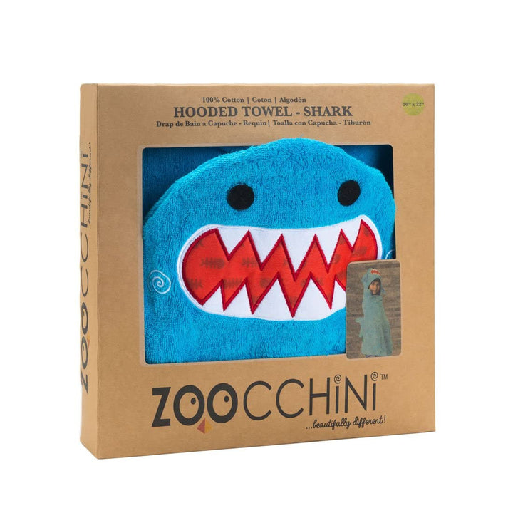 Zoocchini 100 Percent Cotton Kids Hooded Towel, Sherman the Shark Blau, Blau