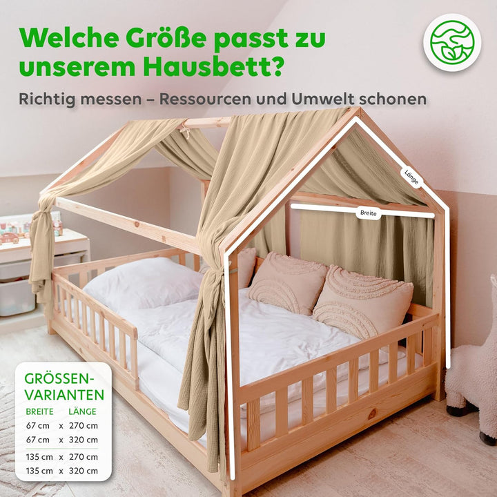 Hausbett Himmel [in 12 Farben] Betthimmel Hausbett aus 100% Baumwolle Musselin - Stoffhimmel für Hau