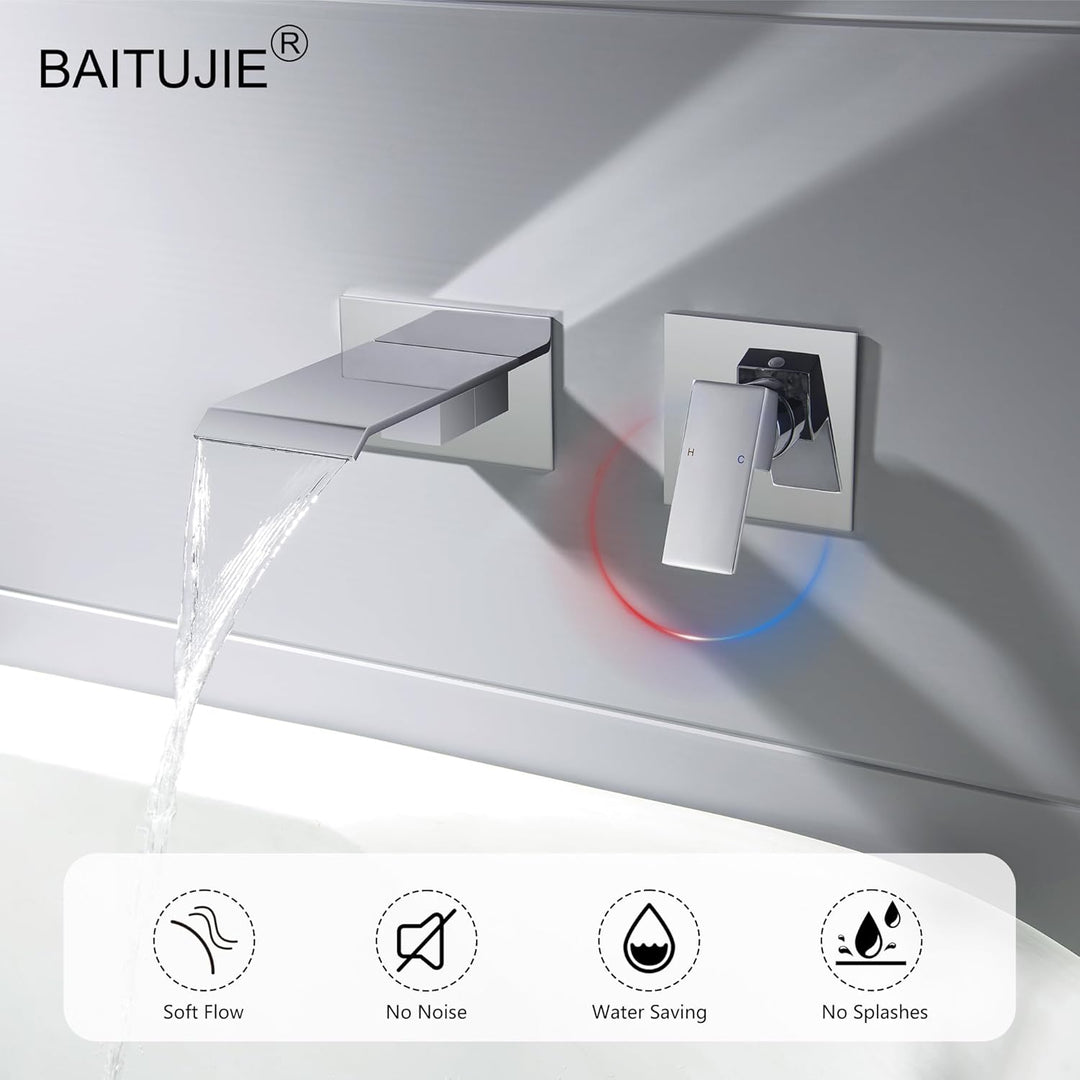 BAITUJIE Unterputz Waschtischarmatur Chrom Armatur Wasserhahn Wasserfall 2 Loch Waschtischarmatur Wa